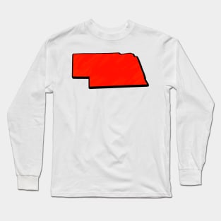 Bright Red Nebraska Outline Long Sleeve T-Shirt